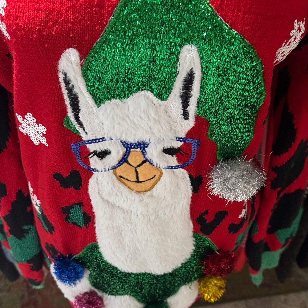 32 Degrees UGLY Red and Green Llama Sweater - Picture 2 of 12
